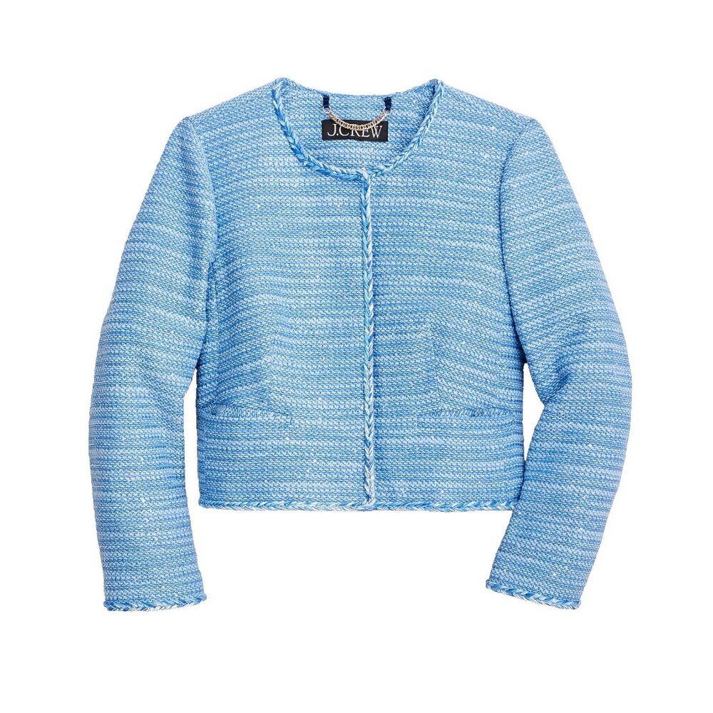 NWT J.Crew Louisa Lady Jacket in Bright Peri Sequin Tweed Cropped 10